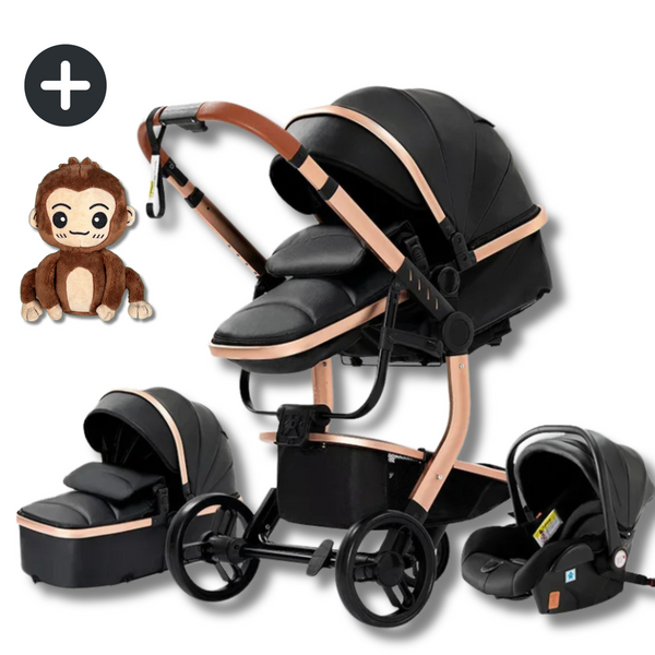 Twinky 3-in-1 Kinderwagen Luxury Set - Buggy, Autostoel & Reisbedje in 1 (Black)