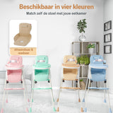 Een inklapbare kinderstoel die ook als kinderstoeltje en tafel kan dienen, ideaal als meegroeiende stoel voor baby's.