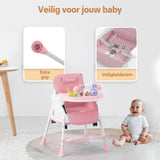 Een inklapbare kinderstoel die ook als kinderstoeltje en tafel kan dienen, ideaal als meegroeiende stoel voor baby's.