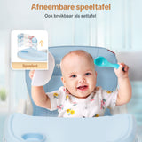 Een inklapbare kinderstoel die ook als kinderstoeltje en tafel kan dienen, ideaal als meegroeiende stoel voor baby's.